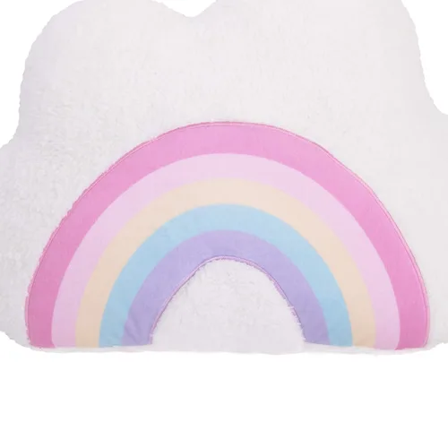 Vista 2 de NoJo Nube blanca con rosa, amarillo, verde azulado y lavanda apliques arco iris almohada decorativa, blanco, rosa, amarillo, lavanda