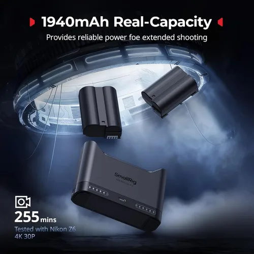 Vista 2 de SMALLRIG EN-EL15c - Juego de baterías para cámara Nikon, cargador de doble ranura de 22.5 W, baterías de 1940 mAh, compatible con Nikon ZR, Z6III