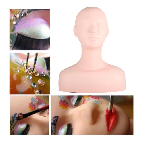 Vista 3 de Cabeza de maniquí de práctica de maquillaje, cabeza de práctica de tacto suave, modelo de práctica de micro cuchilla, para pestañas, injerto