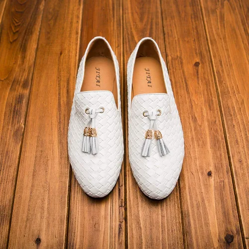 Vista 8 de Mocasín para hombre, estilo vintage noble con bordado de terciopelo, con borlas