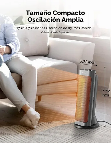 Vista 3 de PELONIS PTH15A2BGB Calentador de espacio de calentamiento rápido de 1500 W, termostato programable, fácil control, oscilación generalizada
