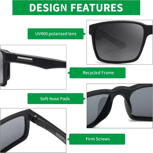 Vista 3 de JIM HALO Gafas de sol deportivas polarizadas recicladas para hombres y mujeres, persianas de espejo rectangulares clásicas para correr, pescar