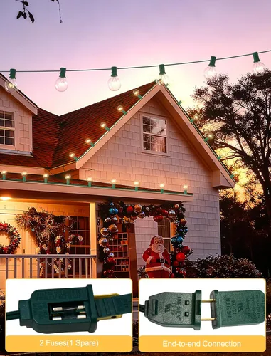 Vista 4 de SUNSGNE Luces Redondas de Navidad de 25 Pies, Luces de Cadena Globo G40 con 27 Bombillas Transparentes, Certificado UL para Exteriores Interiores