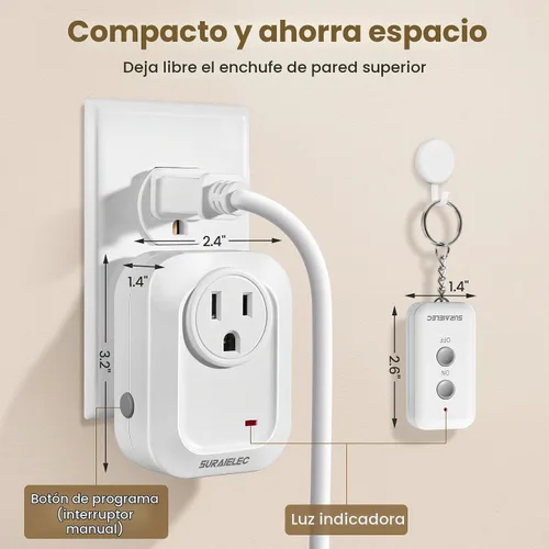 Vista 6 de SURAIELEC Interruptor de Luz Inalámbrico Control Remoto de Tomacorriente, Sin Necesidad de Cableado, Alcance RF de 100 pies, Preprogramado, Kit