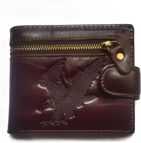 Vista 112 de Hombres Cool Eagle Wolf Caballo Totem Cuero Vaca Vertical Cartera Cremallera Multi-tarjeta Titular, Tótem de caballo, Minimalista