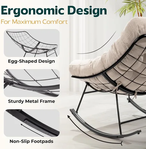 Vista 3 de Bme Mecedora de patio para exteriores e interiores, mecedora de metal con cojín grueso, cómoda y moderna silla mecedora para sala de estar, porche