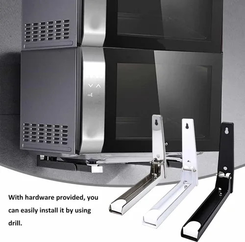 Vista 9 de Soporte de montaje para microondas, soporte plegable retráctil para horno de microondas montado en la pared, soporte para accesorios de cocina