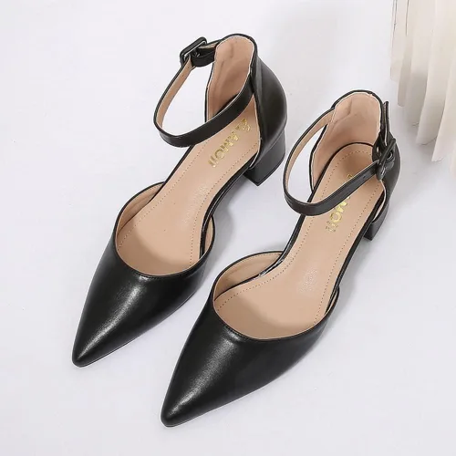 Vista 5 de Amoji Zapatos de vestir con tacón de bloque con punta puntiaguda de 2 pulgadas con correa de tobillo 412