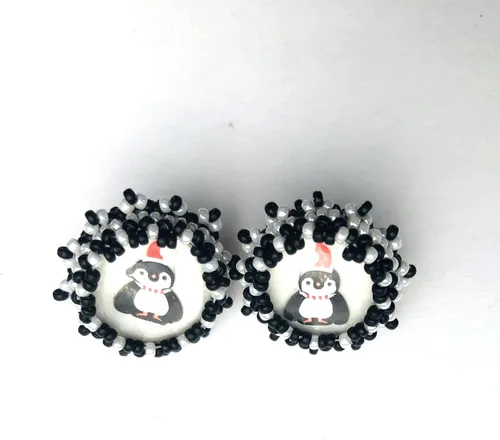 Vista 4 de Winter Jewelry black and white Beadwoven Miniature Penguin post Earrings/or Pendant Nature Statement Necklace black Chain