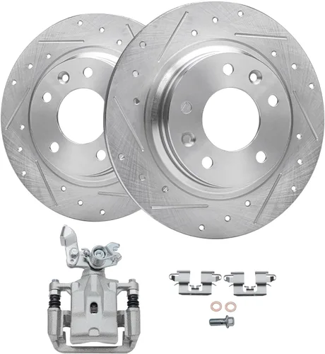 Vista 19 de Detroit Axle - Rotores de freno delanteros perforados y ranurados + repuesto de pinza de freno lateral del conductor para Honda Odyssey Acura MDX