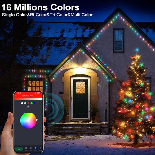 Vista 3 de Luces de Navidad para exteriores C9 de 66 pies, 100 LED, control remoto con aplicación inteligente, luces RGB enchufables, luces de Navidad