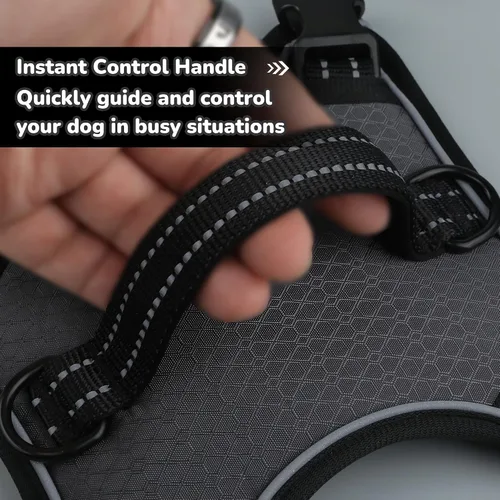 Vista 3 de EVERKING Arnés de chaleco sin tirones con asa, arnés ajustable impermeable con 4 hebillas, clip reflectante frontal y trasero para perros pequeños