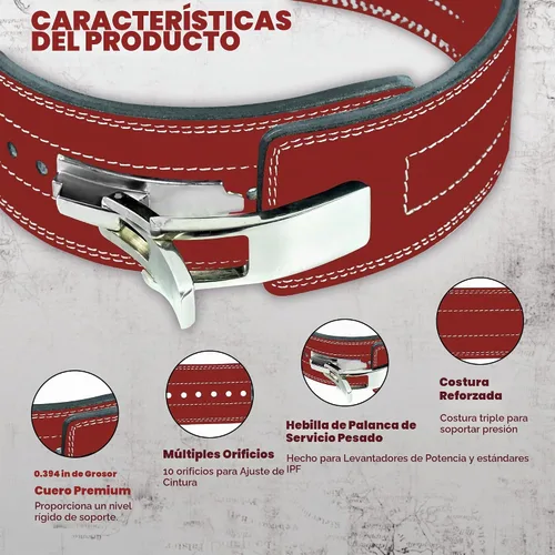Vista 2 de Cinturón para levantamiento de peso con hebilla palanca, 0.4 pulgadas de FlexzFitness, Rojo