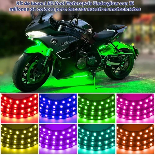 Vista 4 de 10 piezas de kit de luces LED de bajo de motocicleta, tiras de luces LED RGB, kit de luces LED de bajo de motocicleta con control de APP para Harley
