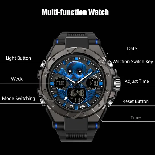 Vista 3 de RORIOS Reloj deportivo para hombre, relojes digitales con alarma, relojes de pulsera luminosos, multifunción, reloj militar para niños y hombres