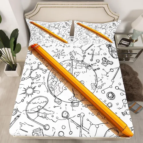 Vista 12 de Juego de ropa de cama ajustable con fórmula informática para niños y niños, diseño de geometría de acuarela, números, fórmula matemática, juego
