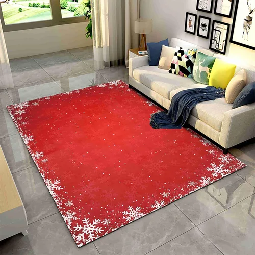 Vista 16 de Alfombra de área de decoración de habitación de Feliz Navidad, 2 x 3 pies, alfombra de árbol de Navidad con copos de nieve para dormitorio, alfombra