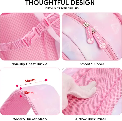 Vista 4 de Tanou Mochila con lonchera para niñas, Rosado, Juego de mochila escolar para niña