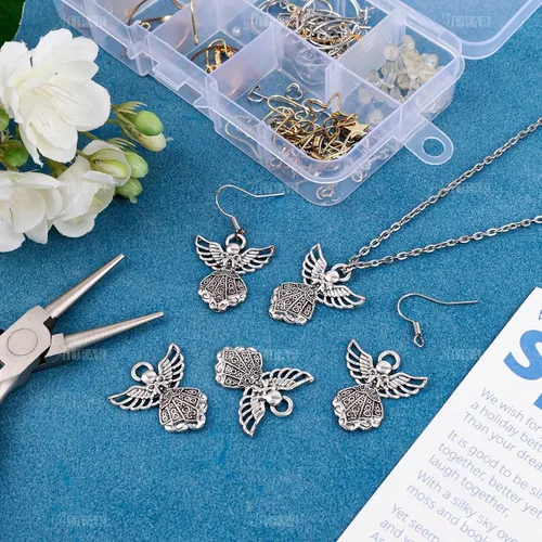 Vista 7 de AUEAR, Colgantes de plata antigua con dijes de ángel para hacer joyas de bricolaje, collar y pulsera