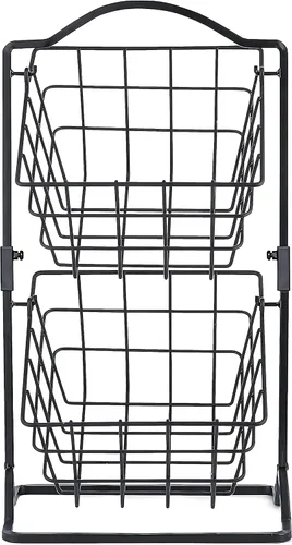 Vista 2 de Cesta de frutas de hierro de 2 niveles para encimera de cocina, pan, frutas y verduras, cesta de almacenamiento de alambre colgante para organizador