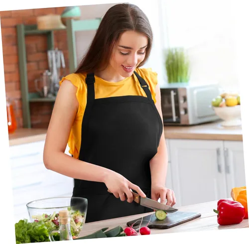 Vista 5 de GLEAVI Delantal de trabajo con bolsillos de correas para cocinar, hornear y pintar, diseño unisex para hombres y mujeres.