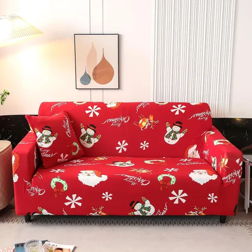 Vista 11 de Anibedding - Funda estampada de Navidad roja para sofá de 2 cojines, funda elástica con renos y copos de nieve para sofá, funda de sofá lavable a