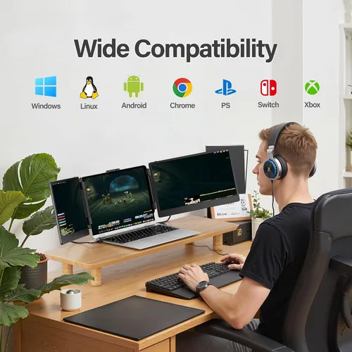 Vista 8 de CIDETTY Extensor de pantalla para laptop, pantalla de monitor dual/triple ultrafina FHD 1080P IPS de 14 pulgadas, monitor portátil HDMI/USB-C