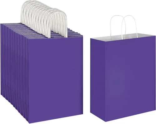 Vista 12 de Oikss Paquete de 100 Bolsas de Papel Kraft Marrón Natural Liso de 10x5x13 con Asas al Por Mayor para Favores de Fiestas de Cumpleaños Comestibles