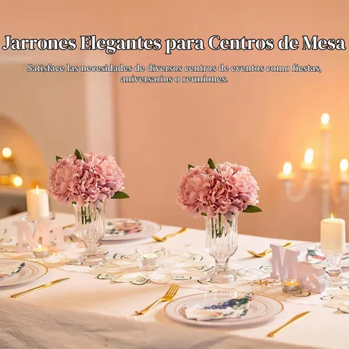 Vista 5 de Glasseam Jarrón de cristal con pedestal para flores, juego de 3 jarrones de compota de 7.5 pulgadas de alto, jarrones transparentes para centros