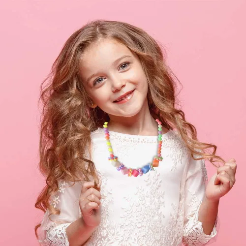 Vista 6 de ONESING Juego de 22 piezas de joyería para disfraz de princesa, collar y pulsera, juego de joyas para niñas, collar y pulsera para jugar, Madera