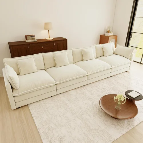 Vista 43 de Sofá Loveseat Grande en Beige y Blanco de 194.8 cm, Sofás Seccionales de 2 Plazas Grandes para Sala de Estar, Sofá Seccional Modular de Tela