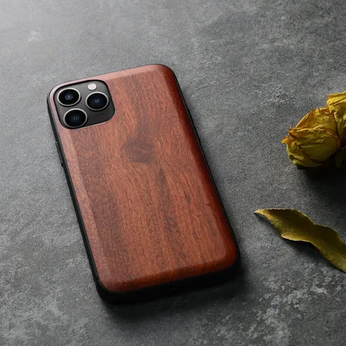 Vista 8 de Carveit Funda de madera para iPhone 11 Pro Max [madera real dura y TPU suave negro] a prueba de golpes, protector de madera único para teléfono
