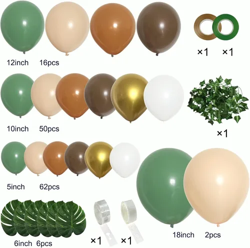 Vista 2 de PERPAOL 142 globos de color verde salvia y marrón y 143 globos rosa para bodas, fiestas, temática de princesa, cumpleaños, despedida de soltera