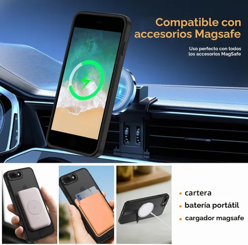 Vista 3 de Funda para iPhone 8 Plus, funda para iPhone 7 Plus, soporte magnético integrado [compatible con Magsafe] Funda protectora translúcida a prueba