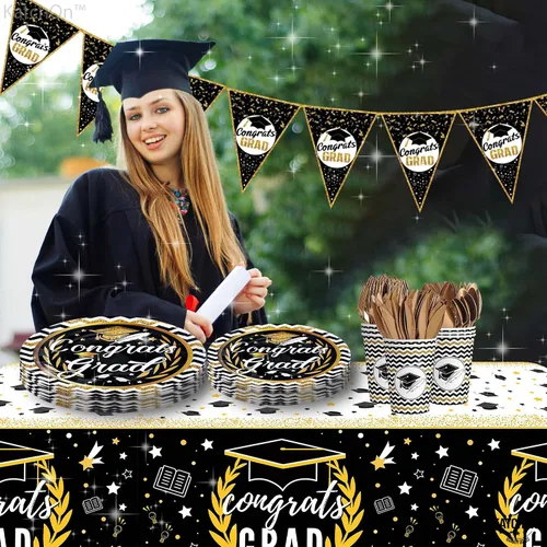 Vista 8 de KatchOn, Platos y servilletas de graduación 2025 – Juego de 25 Platos y servilletas de felicitaciones, vasos, mantel de graduación Suministros