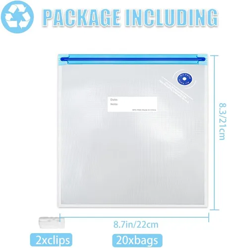 Vista 7 de Sous Vide Bags - 20 bolsas de 8.3 x 8.7 pulgadas/8.3x8.7 in, sin BPA, reutilizables, selladoras al vacío, mantienen los alimentos frescos