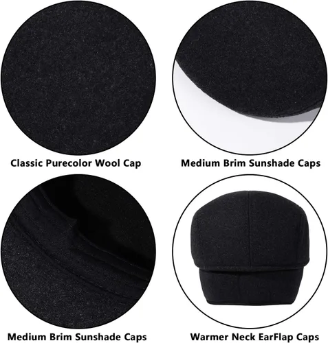 Vista 4 de DOCILA Ivy - Gorra para hombre, retráctil, invisible, con orejera, cálida, para exteriores, mezcla de lana, boina plana de Newsboy Gatsby