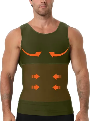 Vista 7 de Camiseta de compresión para hombre Body Shaper Slimming Tank Top Beige