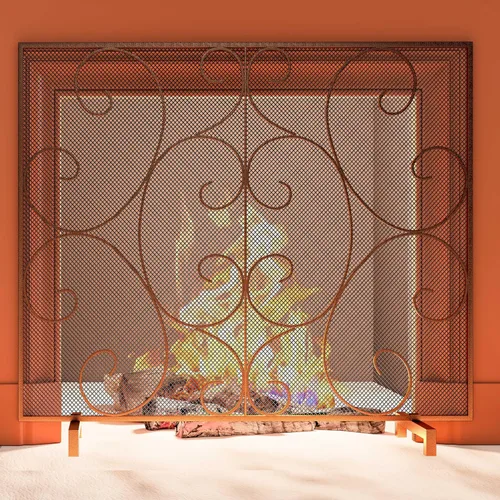 Vista 7 de Kingson Panel individual decorativo plano para chimenea, cubierta sola hecha a mano, malla de metal duradera, resistente al calor, malla de Bronce