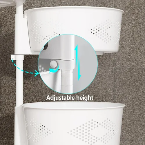 Vista 3 de Cesta giratoria de almacenamiento de frutas de 4 niveles, estante de almacenamiento giratorio para cocina, cesta de frutas con ruedas para frutas