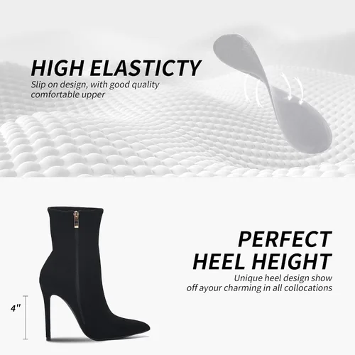 Vista 4 de CAMSSOO Botas de tobillo elegantes para mujer, con puntera puntiaguda, tacón alto, cómodas botas de media pantorrilla