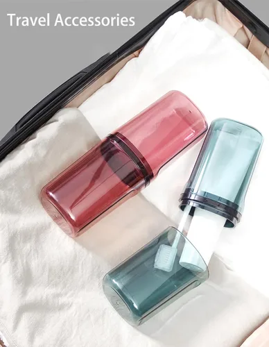 Vista 5 de Estuche de viaje para cepillo de dientes y pasta de dientes, taza de enjuague bucal transparente, taza de enjuague bucal portátil de gran capacidad