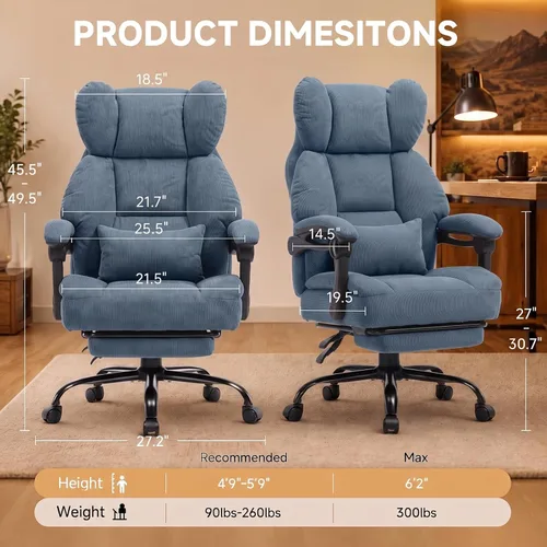 Vista 2 de GTPLAYER Big&Tall Silla ergonómica para juegos, asiento de resorte ancho, reposabrazos de conexión, azul