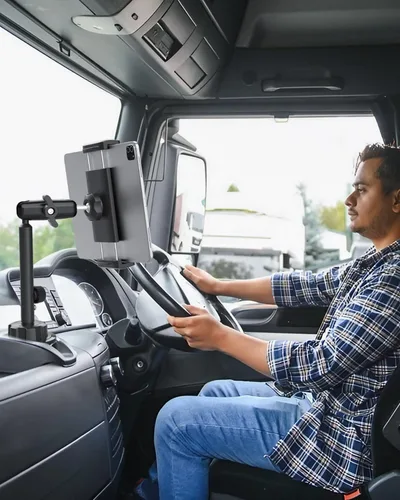 Vista 5 de Soporte para tableta para camioneta pickup [altura ajustable] Soporte de metal para tableta SUV de brazo largo resistente, soporte universal