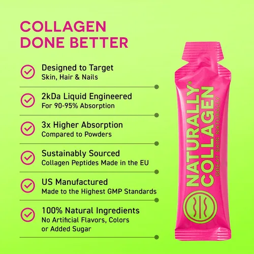 Vista 6 de Suplemento de colágeno marino líquido hidrolizado prémium - 8000 mg de colágeno por bolsita más 180 mg VIT C - Sabor natural de frutas tropicales