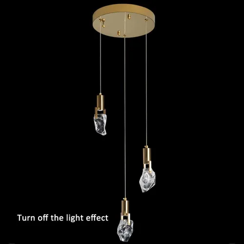 Vista 7 de Lámpara de techo de cristal dorado de 3/5 luces para sala de estar Iluminación de 3 colores lámpara regulable para vestíbulo Raindrop luz LED