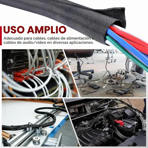 Vista 9 de Cable trenzado dividido negro de 1/2 pulgadas -12 pies de mangas de gestión Flexible Woven Braided Cover Self-Wrapping Wire Loom Cord Protector