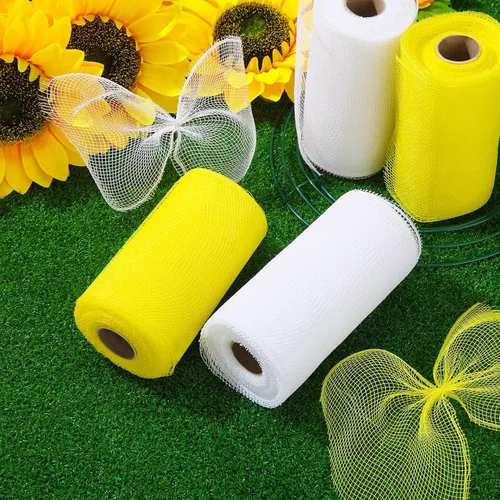 Vista 6 de Waydress 4 rollos de cinta de malla para decoración de Pascua, suministros de cinta de malla de polietileno para decoración de coronas de Halloween