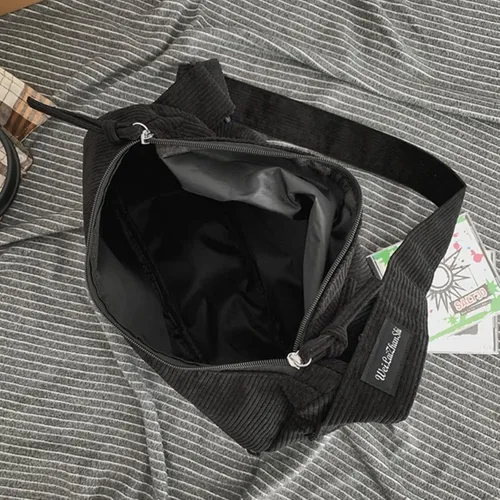 Vista 7 de Bolso bandolera unisex de pana para dumpling, bolso de mensajero, casual, bolso de hombro grande para uso diario, compras, escuela, viajes
