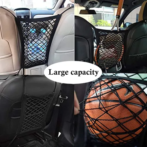 Vista 2 de Barrera universal para perro para automóvil, red de barrera para asiento de automóvil y bolsa de almacenamiento, barrera de malla resistente a